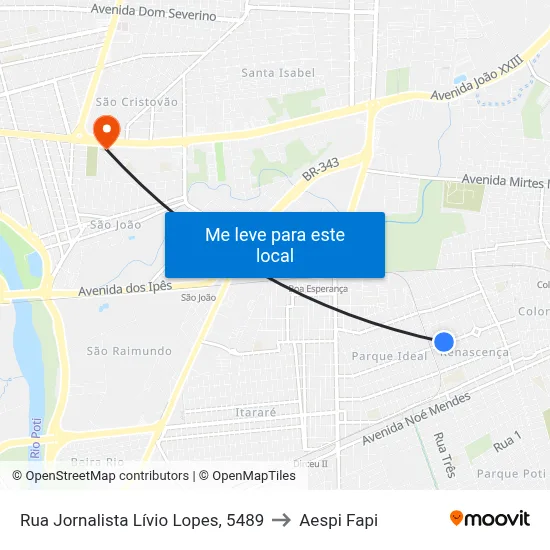 Rua Jornalista Lívio Lopes, 5489 to Aespi Fapi map
