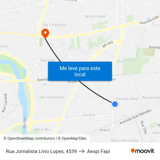 Rua Jornalista Lívio Lopes, 4539 to Aespi Fapi map