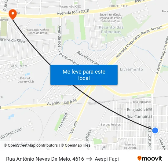 Rua Antônio Neves De Melo, 4616 to Aespi Fapi map