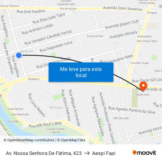 Av. Nossa Senhora De Fátima, 423 to Aespi Fapi map