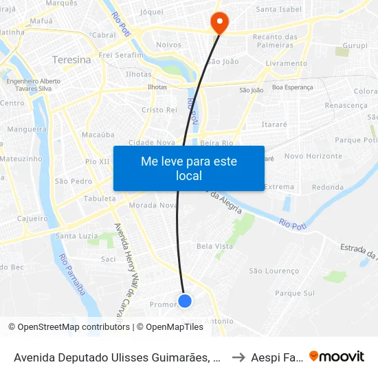 Avenida Deputado Ulisses Guimarães, 697 to Aespi Fapi map