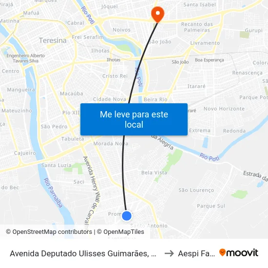 Avenida Deputado Ulisses Guimarães, 994 to Aespi Fapi map