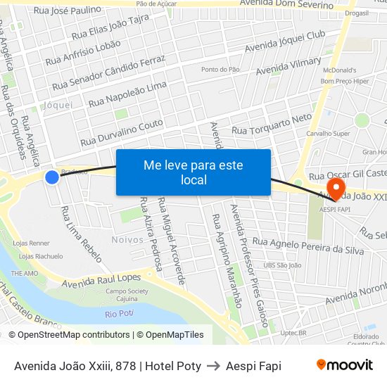 Avenida João Xxiii, 878 | Hotel Poty to Aespi Fapi map