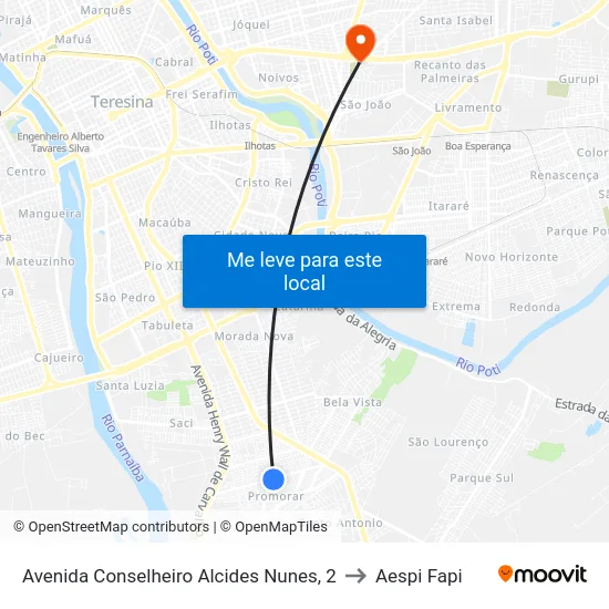 Avenida Conselheiro Alcides Nunes, 2 to Aespi Fapi map