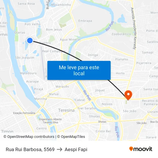 Rua Rui Barbosa, 5569 to Aespi Fapi map