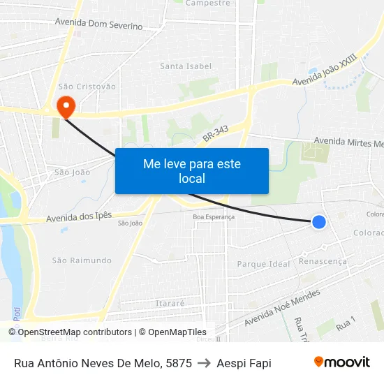 Rua Antônio Neves De Melo, 5875 to Aespi Fapi map
