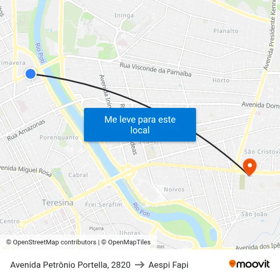 Avenida Petrônio Portella, 2820 to Aespi Fapi map