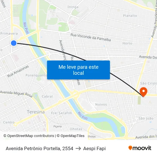 Avenida Petrônio Portella, 2554 to Aespi Fapi map