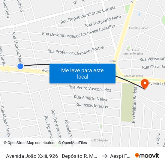 Avenida João Xxiii, 926  | Depósito R. Moura to Aespi Fapi map