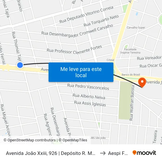 Avenida João Xxiii, 926  | Depósito R. Moura to Aespi Fapi map