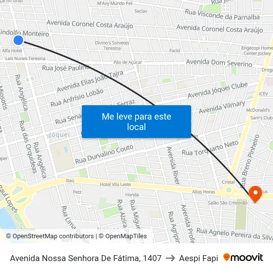 Avenida Nossa Senhora De Fátima, 1407 to Aespi Fapi map