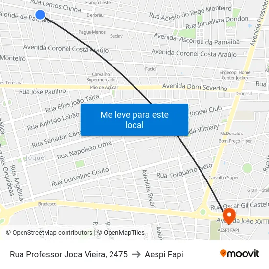 Rua Professor Joca Vieira, 2475 to Aespi Fapi map