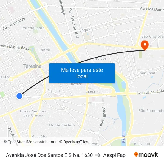 Avenida José Dos Santos E Silva, 1630 to Aespi Fapi map