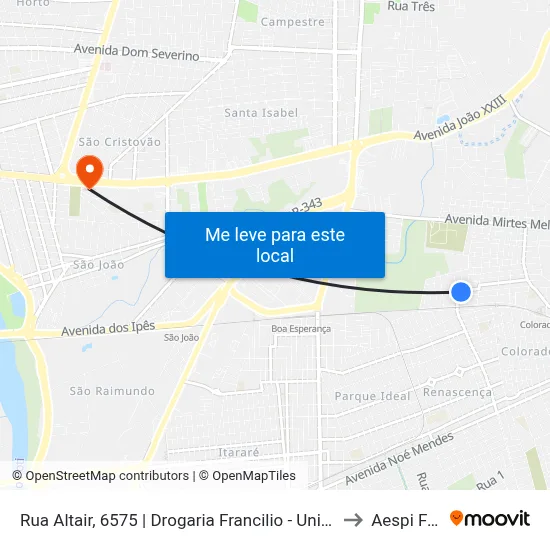 Rua Altair, 6575 | Drogaria Francilio - Unidade 2 to Aespi Fapi map