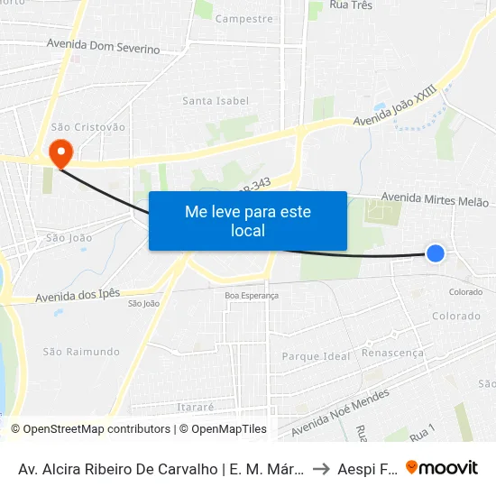Av. Alcira Ribeiro De Carvalho | E. M. Mário Covas to Aespi Fapi map