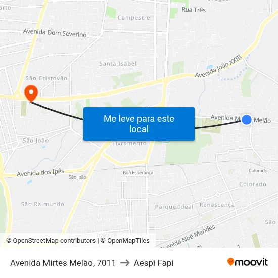 Avenida Mirtes Melão, 7011 to Aespi Fapi map