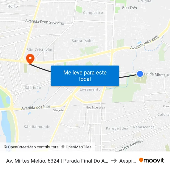 Av. Mirtes Melão, 6324 | Parada Final Do Alto Da Ressurreição to Aespi Fapi map