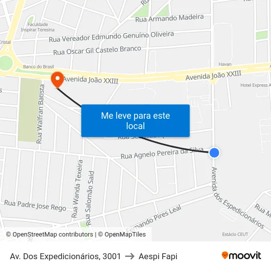 Av. Dos Expedicionários, 3001 to Aespi Fapi map
