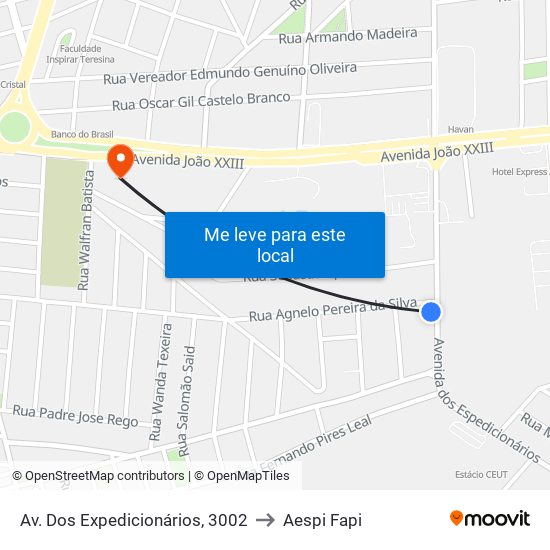 Av. Dos Expedicionários, 3002 to Aespi Fapi map