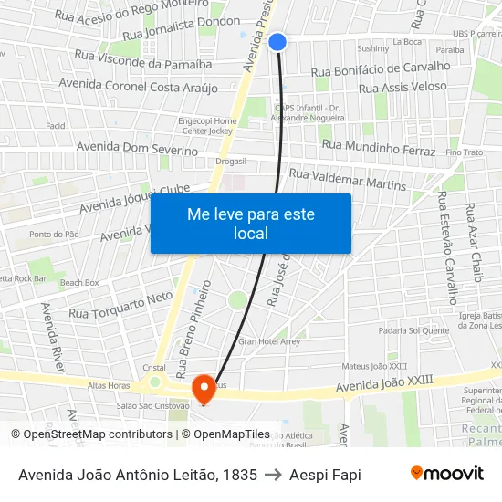 Avenida João Antônio Leitão, 1835 to Aespi Fapi map