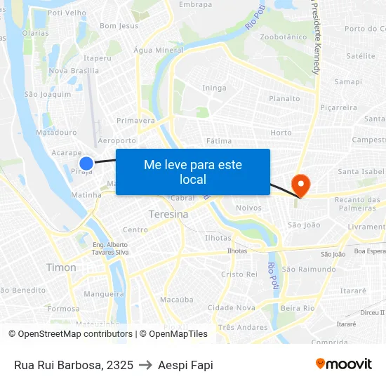 Rua Rui Barbosa, 2325 to Aespi Fapi map
