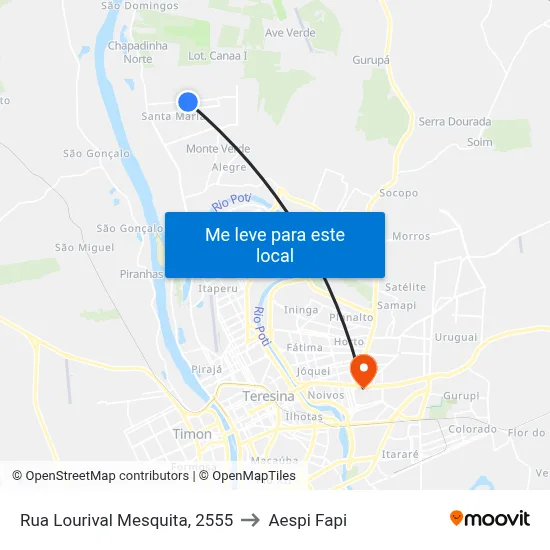 Rua Lourival Mesquita, 2555 to Aespi Fapi map