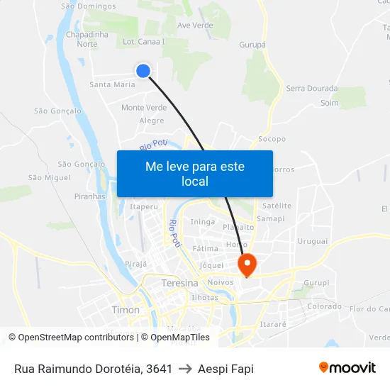 Rua Raimundo Dorotéia, 3641 to Aespi Fapi map