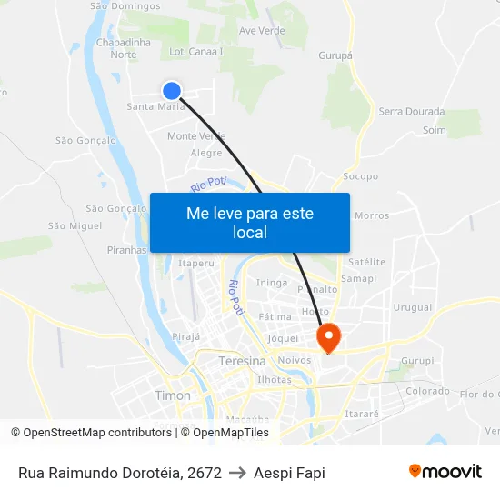 Rua Raimundo Dorotéia, 2672 to Aespi Fapi map