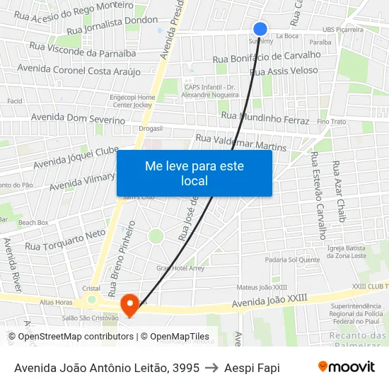 Avenida João Antônio Leitão, 3995 to Aespi Fapi map