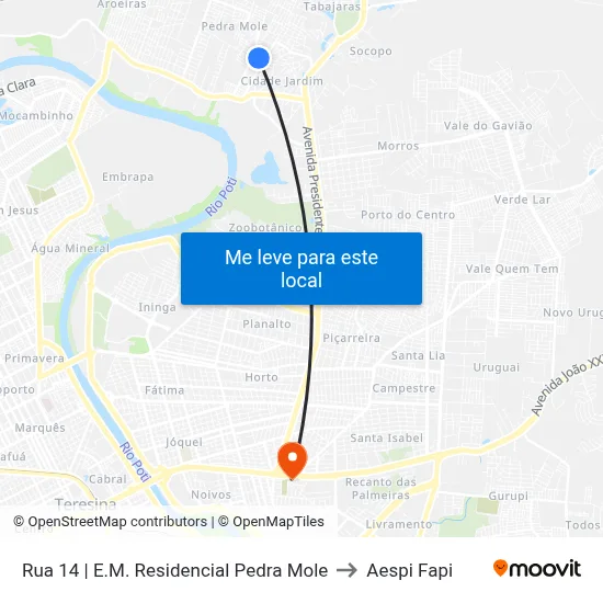 Rua 14 | E.M. Residencial Pedra Mole to Aespi Fapi map