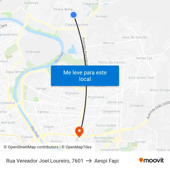 Rua Vereador Joel Loureiro, 7601 to Aespi Fapi map