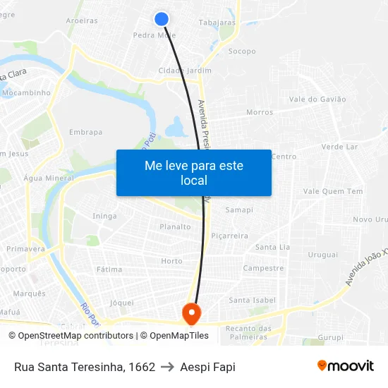 Rua Santa Teresinha, 1662 to Aespi Fapi map