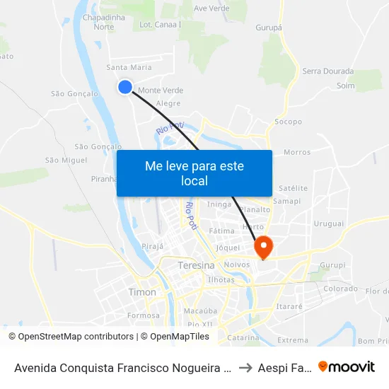 Avenida Conquista Francisco Nogueira 08 to Aespi Fapi map