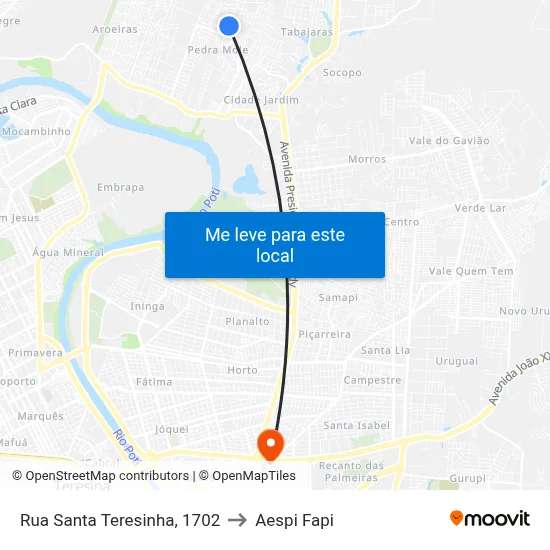 Rua Santa Teresinha, 1702 to Aespi Fapi map