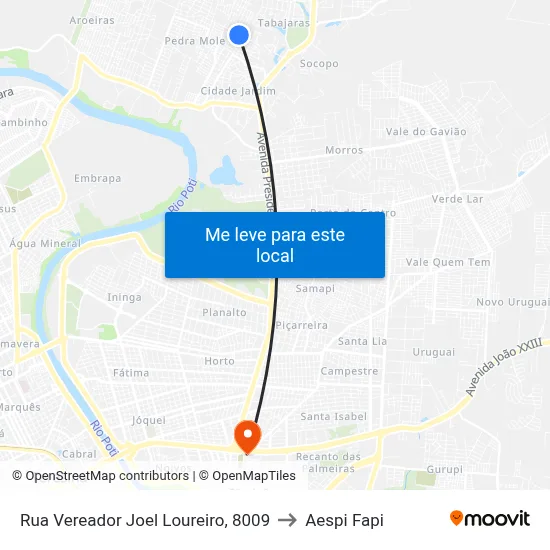 Rua Vereador Joel Loureiro, 8009 to Aespi Fapi map