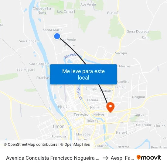 Avenida Conquista Francisco Nogueira 04 to Aespi Fapi map