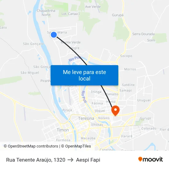 Rua Tenente Araújo, 1320 to Aespi Fapi map