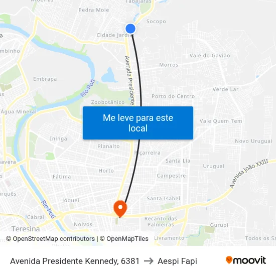 Avenida Presidente Kennedy, 6381 to Aespi Fapi map