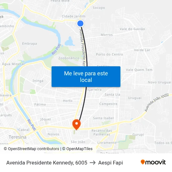 Avenida Presidente Kennedy, 6005 to Aespi Fapi map