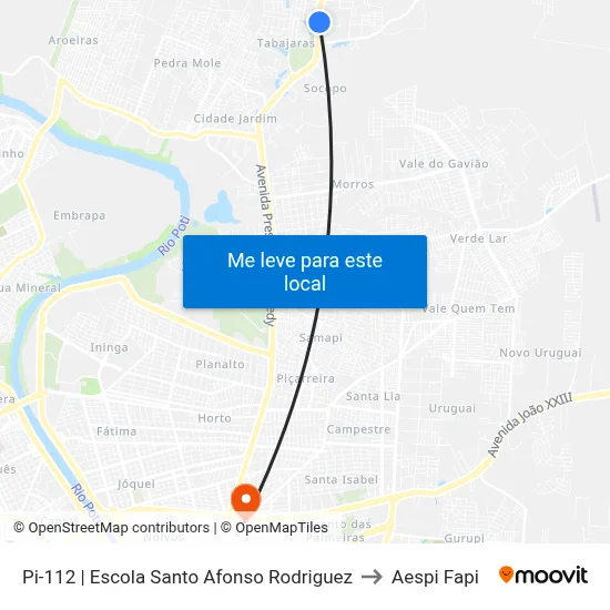 Pi-112 | Escola Santo Afonso Rodriguez to Aespi Fapi map
