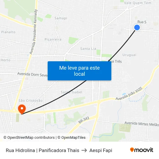 Rua Hidrolina | Panificadora Thais to Aespi Fapi map