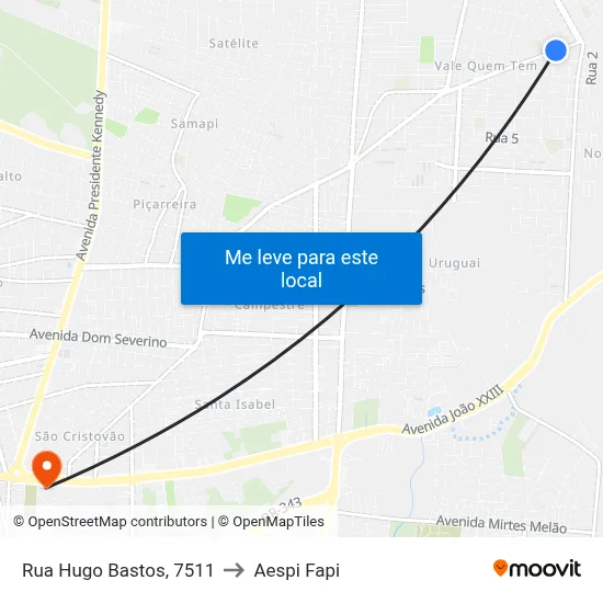 Rua Hugo Bastos, 7511 to Aespi Fapi map
