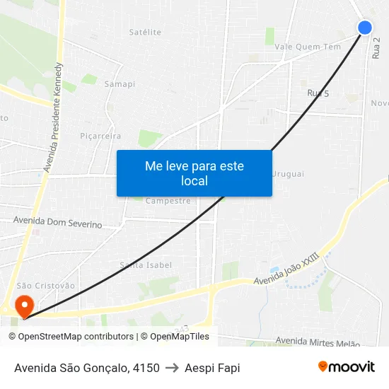 Avenida São Gonçalo, 4150 to Aespi Fapi map