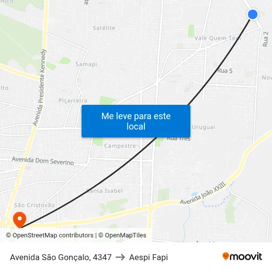 Avenida São Gonçalo, 4347 to Aespi Fapi map