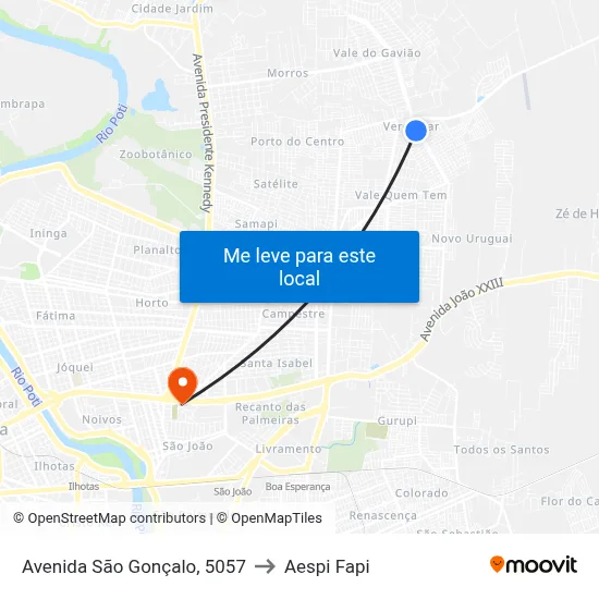Avenida São Gonçalo, 5057 to Aespi Fapi map