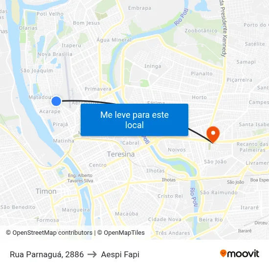 Rua Parnaguá, 2886 to Aespi Fapi map