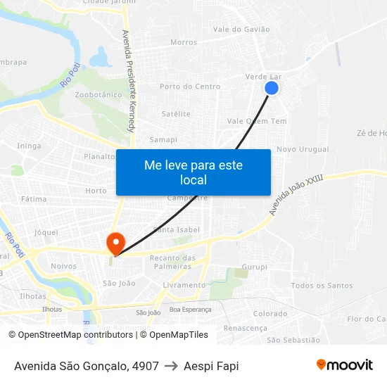 Avenida São Gonçalo, 4907 to Aespi Fapi map