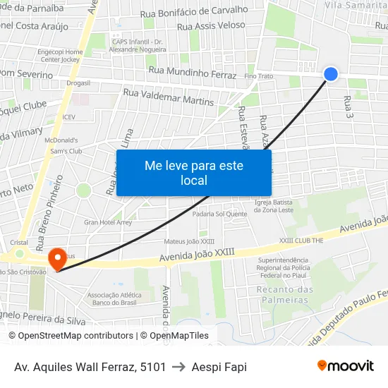 Av. Aquiles Wall Ferraz, 5101 to Aespi Fapi map