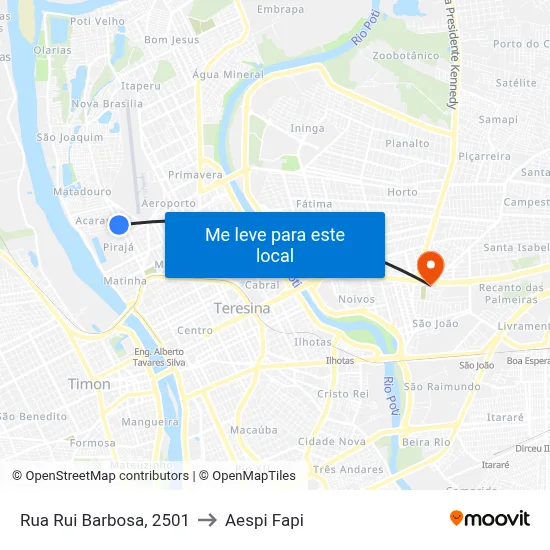 Rua Rui Barbosa, 2501 to Aespi Fapi map