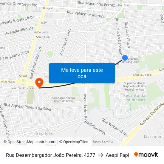 Rua Desembargador João Pereira, 4277 to Aespi Fapi map